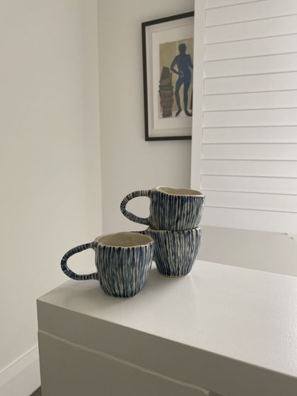 Blue stripe espresso mugs