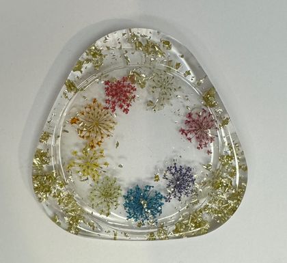 Floral Resin Art Coaster -  Triangular - Gold Flake