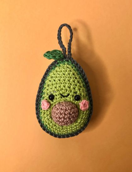 Handmade crochet mini avocado keychain