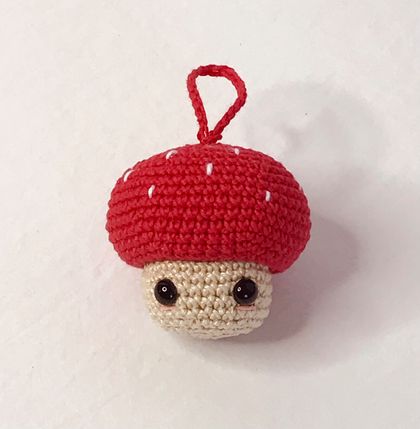 Handmade crochet mini mushroom keychain
