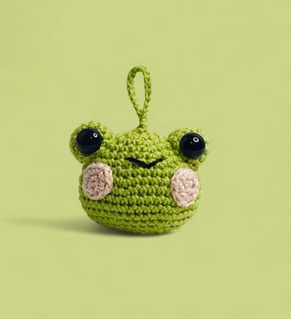 Handmade crochet frog keychain