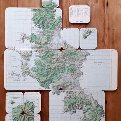 Great Barrier and Little Barrier Islands - 4 map placemats and 8 coasters set