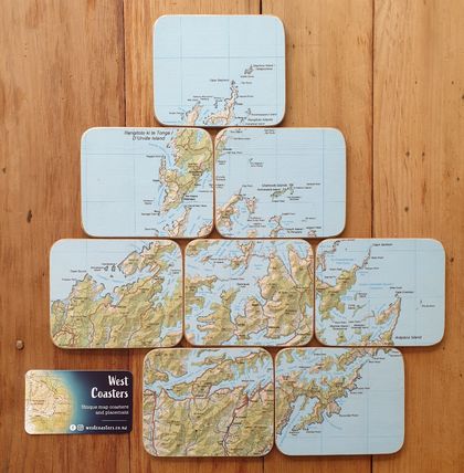 Map coasters of the Marlborough Sounds