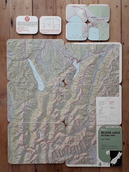 Nelson Lakes National Park Parkmap - 6 map placemats and 6 coasters set