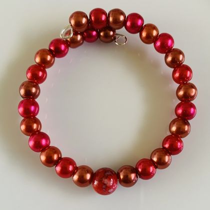 Bracelet: Red and Copper glass pearls