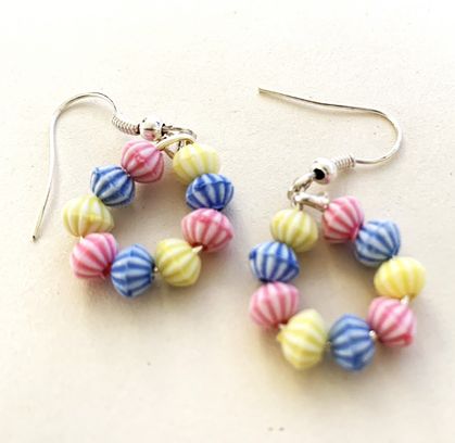 Earrings: Pink, Blue and Yellow Shells Circle - shells & pearls range