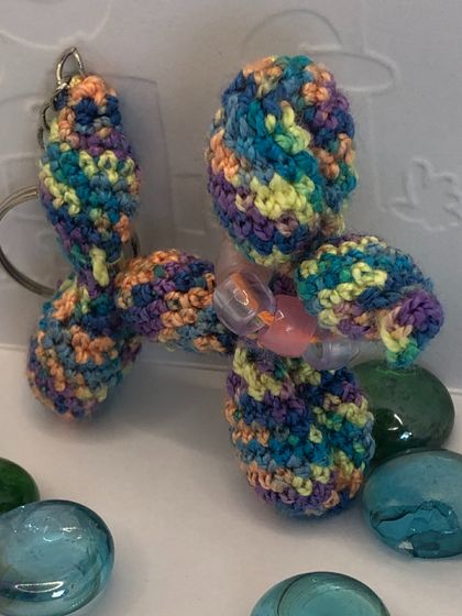 Crochet Multicoloured Balloon Dog Keyring 