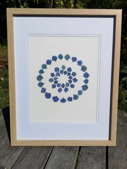 Blue Hydrangea pressed flower artwork #1 2024 28cm x 36cm