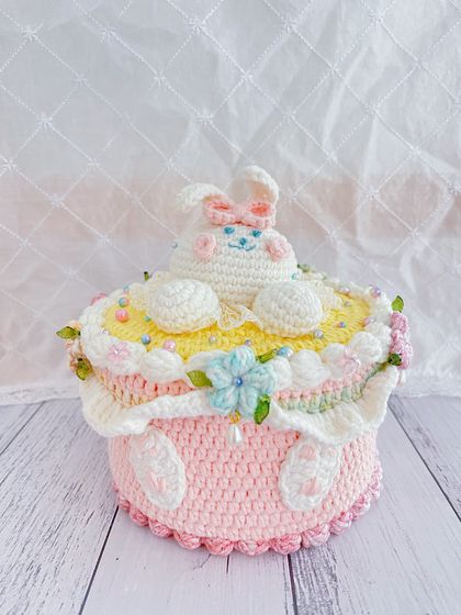 Crochet Storage Box - Pink + Bunny