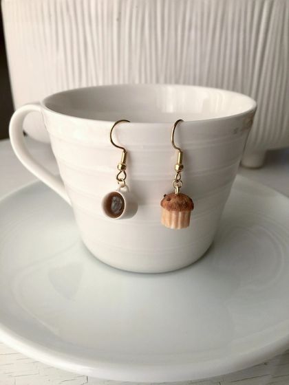 Coffee cup and chocolate chip muffin earrings