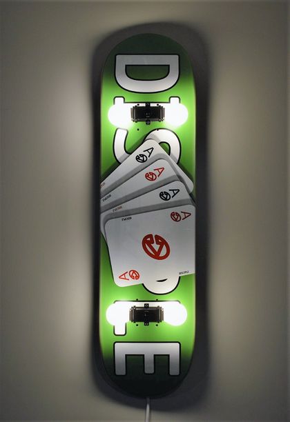 Hand crafted, wall hung skateboard light fitting made in New Zealand