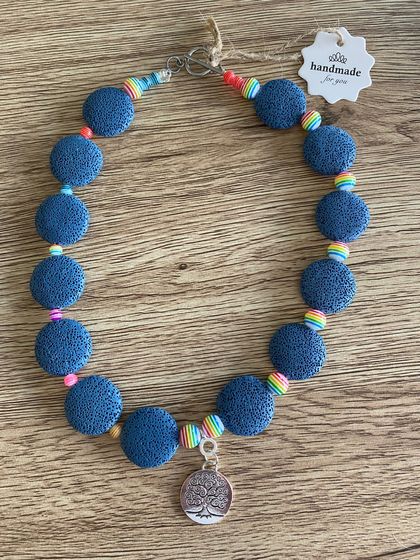 Blue volcanic rock necklace