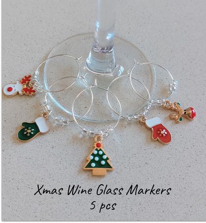 Wine Glass Markers CHRISTMAS Collection_Holiday Drink Markers (Set of 5 pcs )