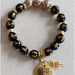 10mm BLACK AGATE MANTRA PRAYER STONE BRACELET - Gold findings (matches earrings listed separately)