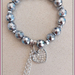 BRACELET: 10mm FACETED SILVERPLATED HEMATITE GEMSTONES w Diamante Heart Charm