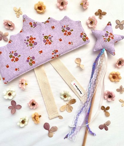 Fabric crown and wand set - Lilac Floral