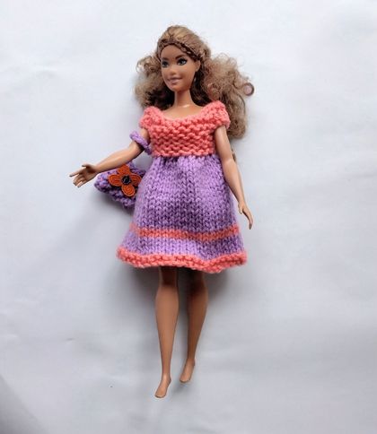 Barbie summer dress and tote bag  ( colour orange/purple)