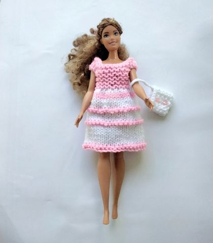 Barbie summer dress and tote bag  ( pink / white )