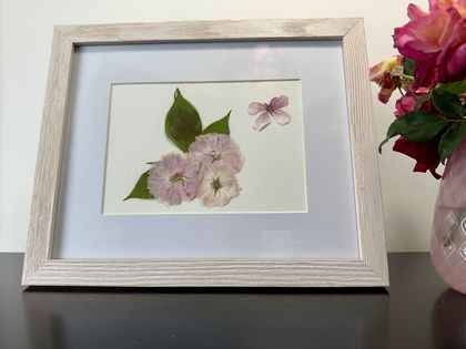 3 Cherry Blossoms with small blossom #3, Pressed Flower Art