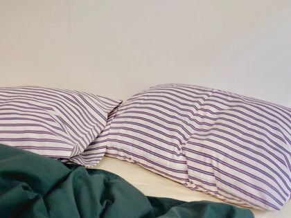 Striped Cotton Pillowcase Set (wine/sky)