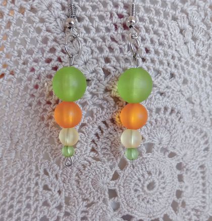 Orange, lemon, and lime frosted acrylic bead earrings