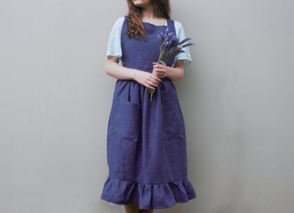 Linen Pinafore Apron Dress With Pockets