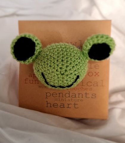 Miniature Crochet Frog Brooch