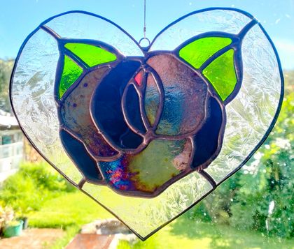 Stained glass black rose heart