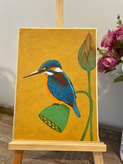 Original art kingfisher bird collective art