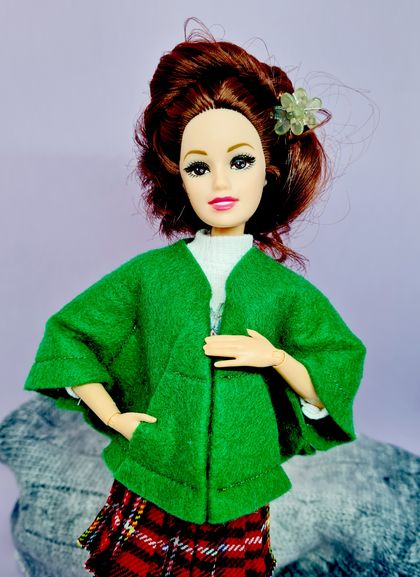 Green Woollen Felt 60s Swing Jacket - Barbie Clothes