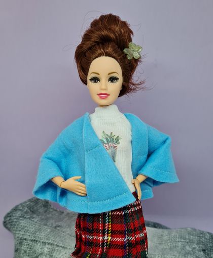 Blue Woollen Felt 60s Swing Jacket - Barbie Clothes