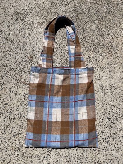 Light Blue Checkered Tote Bag