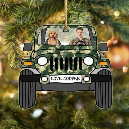 Personalized Off Road Car Camo Flag Photos Hanging Ornament, Hanging Car Photo Frames Custom Gift for Mom, Personalized Memorial Gifts