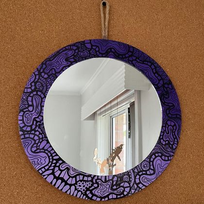 Small Round Wooden Mirror Purple 