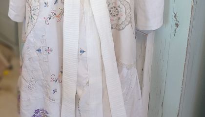 Vintage linen & doilies robe over coat 