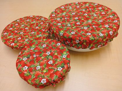 Reusable bowl covers - strawberries - set of 3