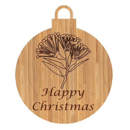 EcoChristmas Pohutukawa Happy Christmas Bamboo Tree Decoration - etched outline