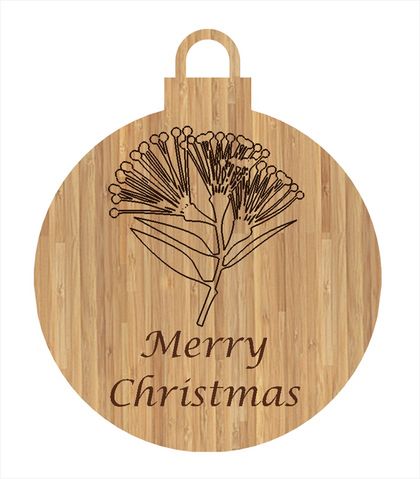 EcoChristmas Pohutukawa Merry Christmas Bamboo Tree Decoration - etched outline