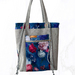 Grey Suede and Blue Floral Tote Bag - Large