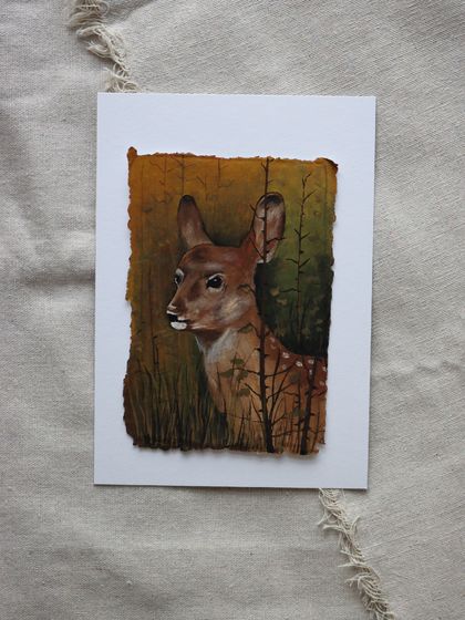 Fawn in the Glade: Gouache painting on Cotton Rag Paper