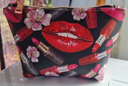 Make Up Pouch - Lipstick Themed faux leather