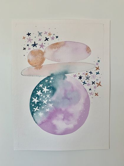 "Pastel kōhatu + putiputi #2" original watercolour artwork