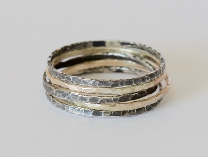 Oxidised Stacker Rings- Two Sterling Silver, 9ct Rose Gold, 9ct Yellow Gold