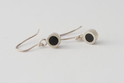 Sterling silver and black round drop earrings
