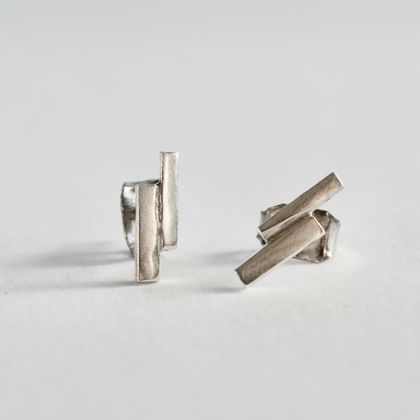 Tiny bar studs in sterling silver