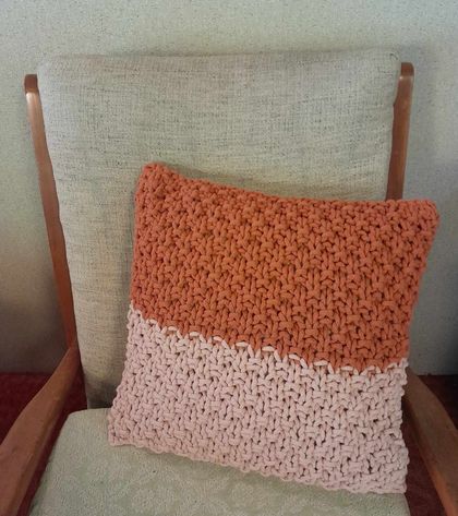 Burnt orange/ pale pink knitted cushion cover (recycled cotton)