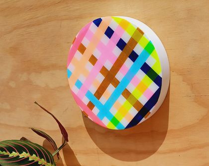GINGHAM BUTTON  #1 - Original Resin Coated Painting by Melissa-Jane Skehan