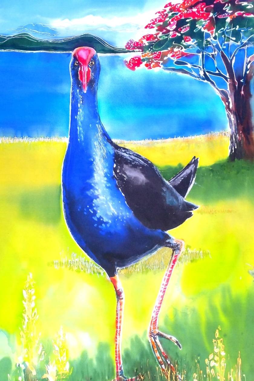 New Zealand PUKEKO with POHUTUKAWA, NZ Xmas Tree. OUTDOOR Wall ART ...