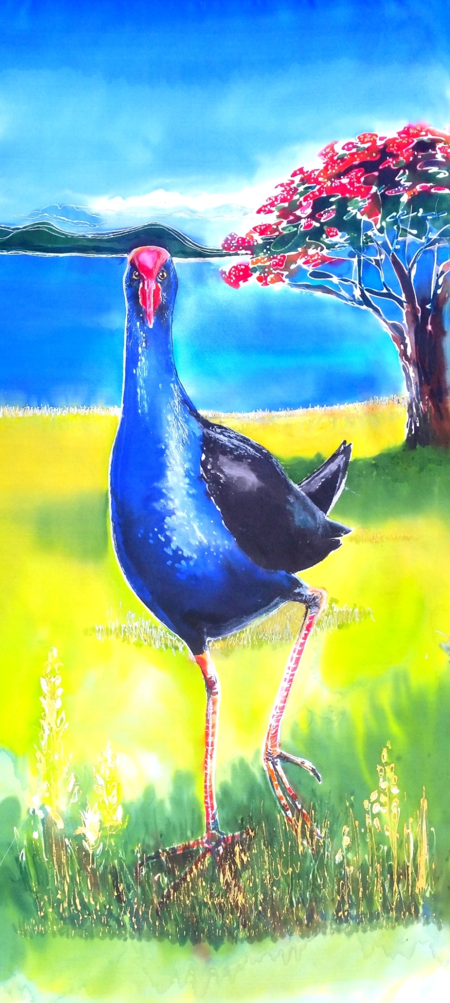 New Zealand PUKEKO with POHUTUKAWA, NZ Xmas Tree. OUTDOOR Wall ART ...