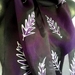 SILVER FERN ON A PURPLE AND BLACK BACKGROUND HANDPAINTED PURE SILK SCARF, Free Shipping
